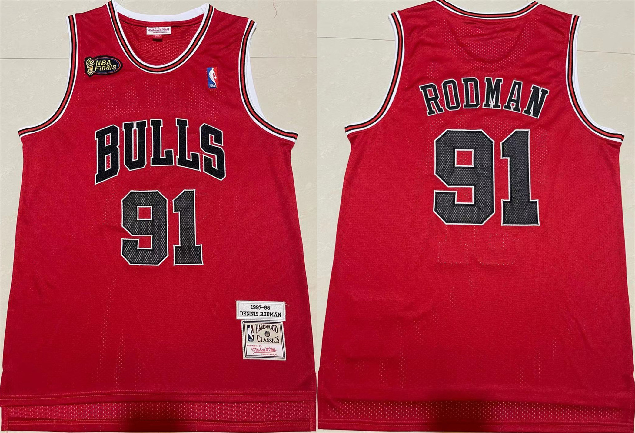 Men's Chicago Bulls #91 Dennis Rodman Red 1997-98 Throwback Stitched Jersey Men's Chicago Bulls #91 Dennis Rodman Red 1997-98 Throwback Stitched Jersey