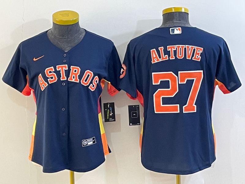 Women's Houston Astros #27 Jose Altuve Navy With Patch Cool Base Stitched Baseball Jersey(Run Small) Women's Houston Astros #27 Jose Altuve Navy With Patch Cool Base Stitched Baseball Jersey(Run Small)