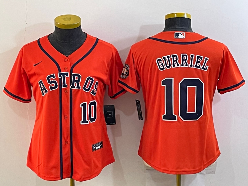 Women's Houston Astros #10 Yuli Gurriel Orange With Patch Cool Base Stitched Baseball Jersey(Run Small) Women's Houston Astros #10 Yuli Gurriel Orange With Patch Cool Base Stitched Baseball Jersey(Run Small)