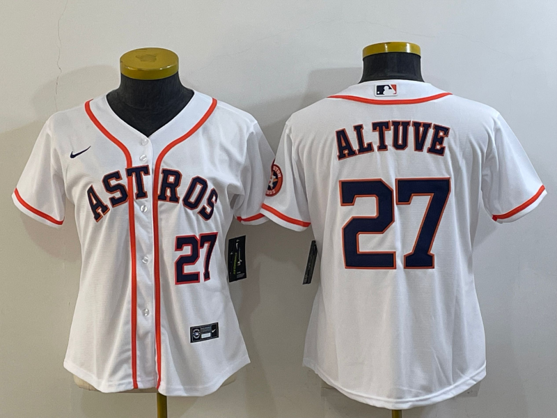 Women's Houston Astros #27 Jose Altuve White With Patch Cool Base Stitched Baseball Jersey(Run Small) Women's Houston Astros #27 Jose Altuve White With Patch Cool Base Stitched Baseball Jersey(Run Small)