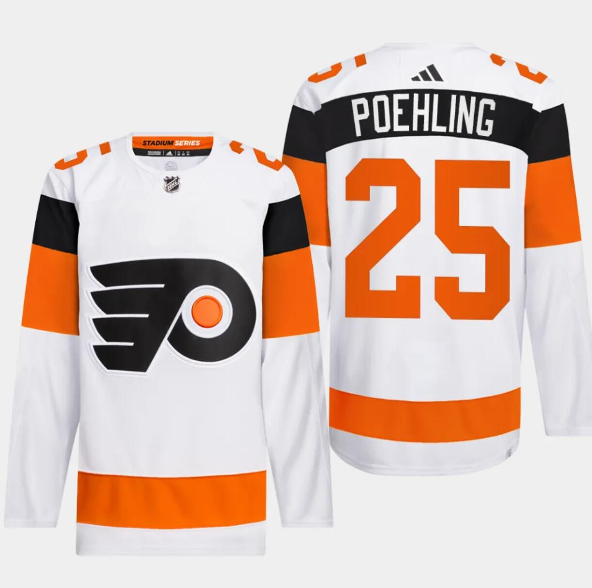 Men's Philadelphia Flyers #25 Ryan Poehling White 2024 Stadium Series Stitched Jersey Men's Philadelphia Flyers #25 Ryan Poehling White 2024 Stadium Series Stitched Jersey