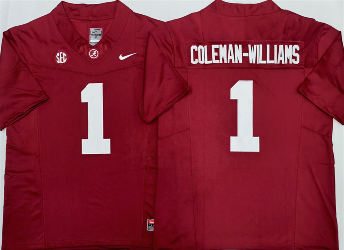 Men's Alabama Crimson Tide #1 Ryan Alexander Coleman-Williams Jr Red F.U.S.E 2026 Stitched Football Jersey