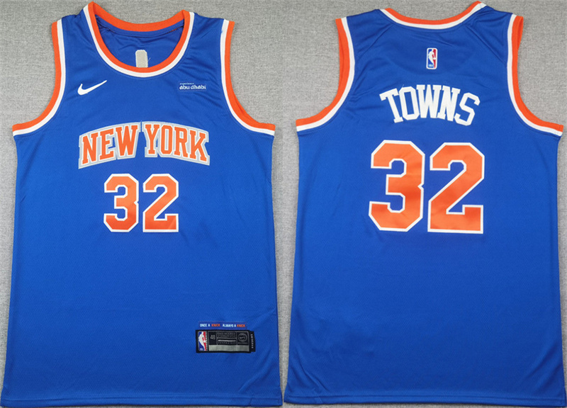 Men's New Yok Knicks #32 Karl-Anthony Towns Blue Icon Edition Edition Stitched Basketball Jersey Men's New Yok Knicks #32 Karl-Anthony Towns Blue Icon Edition Edition Stitched Basketball Jersey