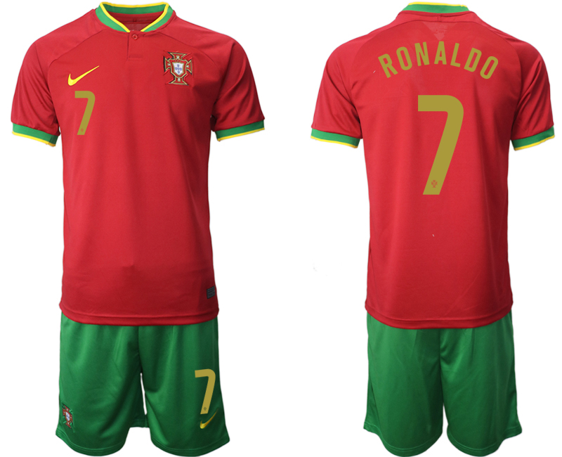 Men's Portugal #7 Ronaldo Red Home Soccer Jersey Suit Men's Portugal #7 Ronaldo Red Home Soccer Jersey Suit