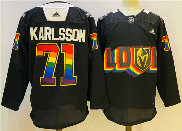 Men's Vegas Golden Knights #71 William Karlsson 2022 Black Pride night Stitched Jersey Men's Vegas Golden Knights #71 William Karlsson 2022 Black Pride night Stitched Jersey