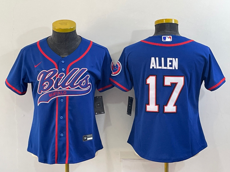 Youth Buffalo Bills #17 Josh Allen Royal With Patch Cool Base Stitched Baseball Jersey Youth Buffalo Bills #17 Josh Allen Royal With Patch Cool Base Stitched Baseball Jersey