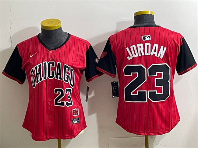 Women's Chicago White Sox #23 Michael Jordan Red/Black 2025 City Connect Limited Stitched Baseball Jersey(Run Small)