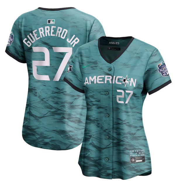 Women's Toronto Blue Jays #27 Vladimir Guerrero Jr. Teal 2023 All-star Stitched Baseball Jersey(Run Small) Women's Toronto Blue Jays #27 Vladimir Guerrero Jr. Teal 2023 All-star Stitched Baseball Jersey(Run Small)