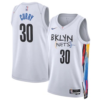 Men's Brooklyn Nets #30 Seth Curry 2022/23 White City Edition Stitched Basketball Jersey