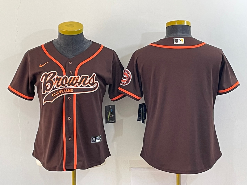 Youth Cleveland Browns Blank Brown With Patch Cool Base Stitched Baseball Jersey