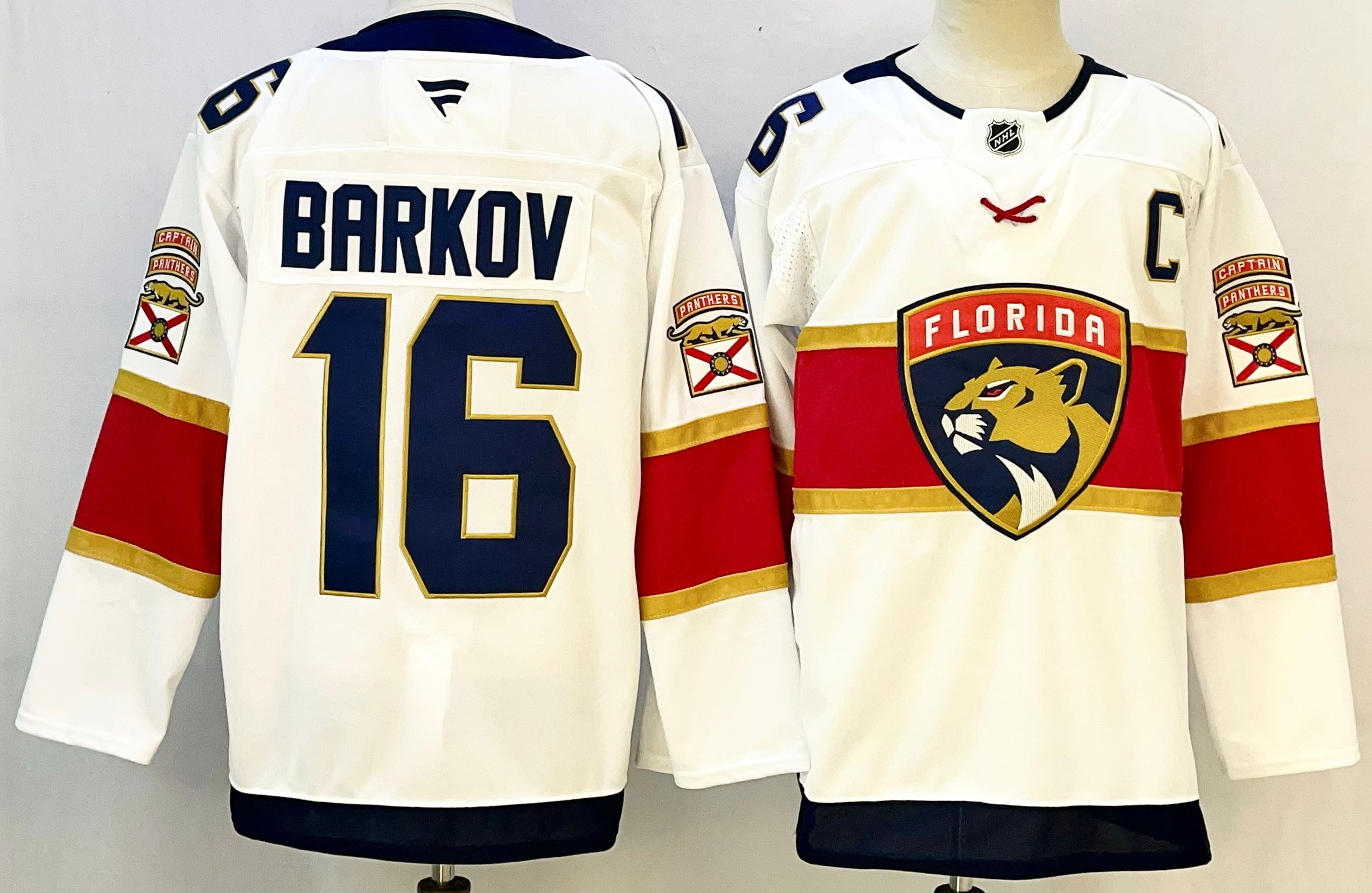 Men's Florida Panthers #16 Aleksander Barkov White 2024-25 Home With C Patch Stitched Hockey Jersey Men's Florida Panthers #16 Aleksander Barkov White 2024-25 Home With C Patch Stitched Hockey Jersey