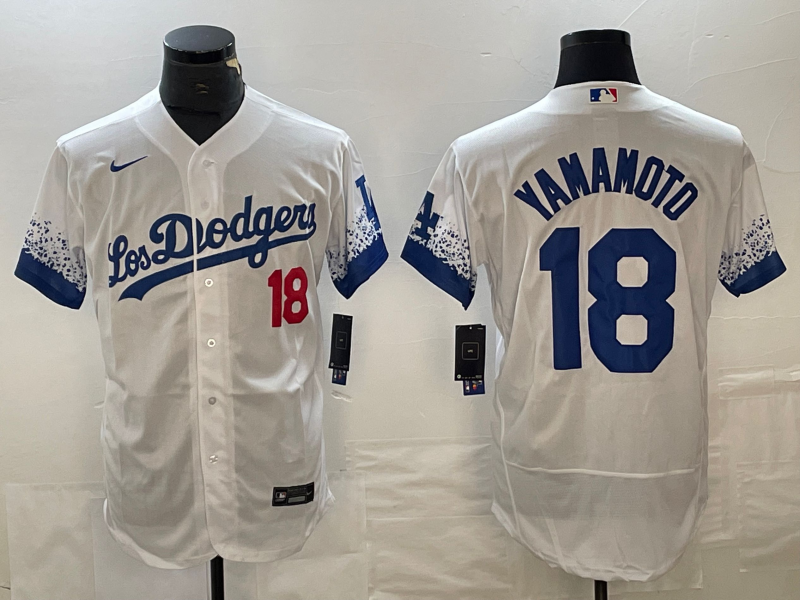 Men's Los Angeles Dodgers #18 Yoshinobu Yamamoto White City Connect 2023 Flex Base Stitched Baseball Jersey