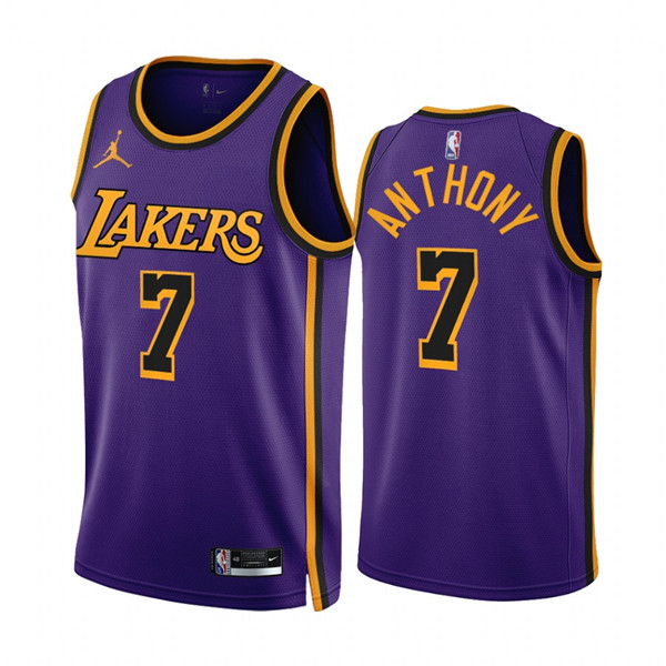 Men's Los Angeles Lakers #7 Carmelo Anthony 2022/23 Purple Statement Edition Stitched Basketball Jersey Men's Los Angeles Lakers #7 Carmelo Anthony 2022/23 Purple Statement Edition Stitched Basketball Jersey