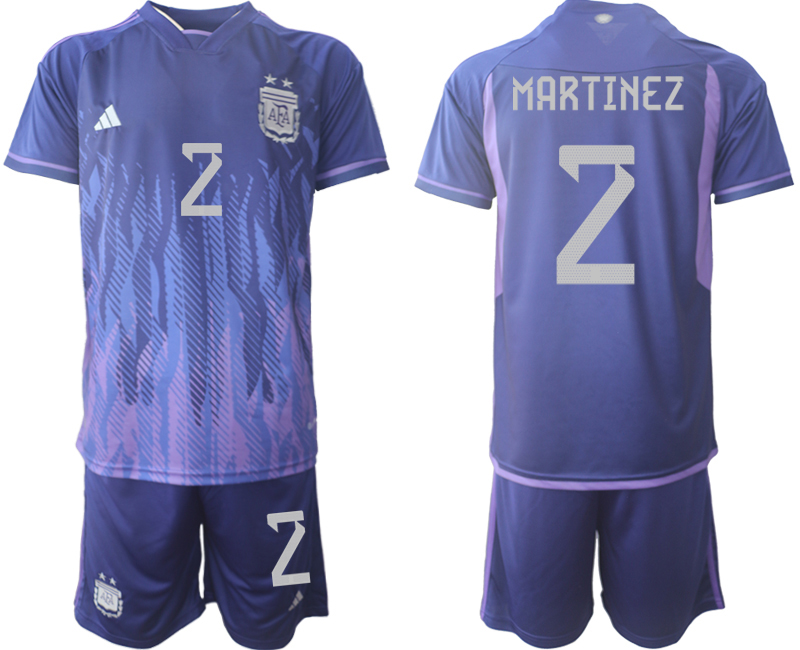 Men's Argentina #2 Martínez Purple 2022 FIFA World Cup Away Soccer Jersey Suit Men's Argentina #2 Martínez Purple 2022 FIFA World Cup Away Soccer Jersey Suit