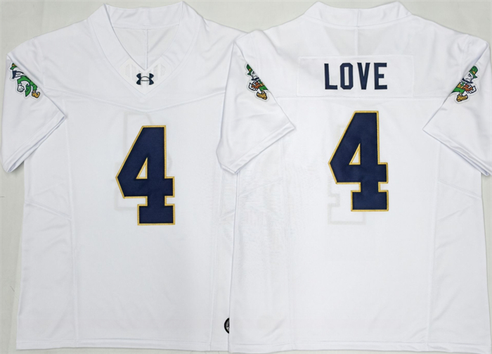 Men's Notre Dame Fighting Irish #4 Jeremiyah Love White F.U.S.E. Limited Stitched Jersey