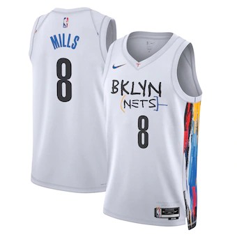 Men's Brooklyn Nets #8 Patty Mills 2022/23 White City Edition Stitched Basketball Jersey
