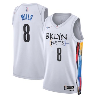 Men's Brooklyn Nets #8 Patty Mills 2022/23 White City Edition Stitched Basketball Jersey Men's Brooklyn Nets #8 Patty Mills 2022/23 White City Edition Stitched Basketball Jersey