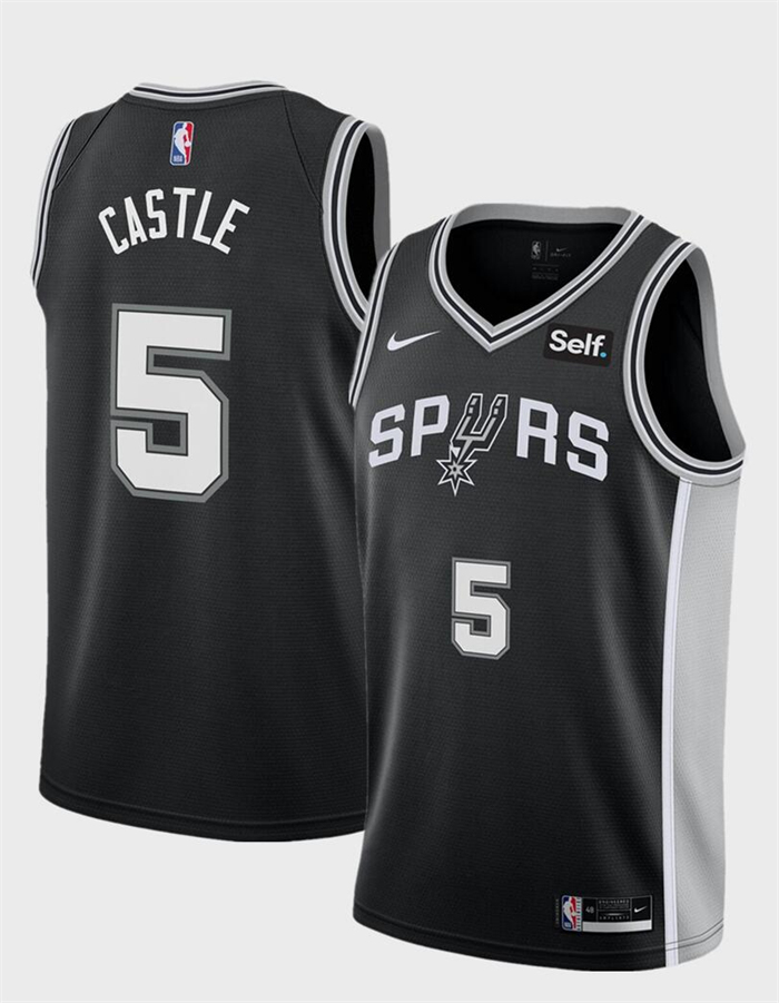 Men's San Antonio Spurs #5 Stephon Castle Black 2024 Draft Icon Edition Stitched Basketball Jersey Men's San Antonio Spurs #5 Stephon Castle Black 2024 Draft Icon Edition Stitched Basketball Jersey