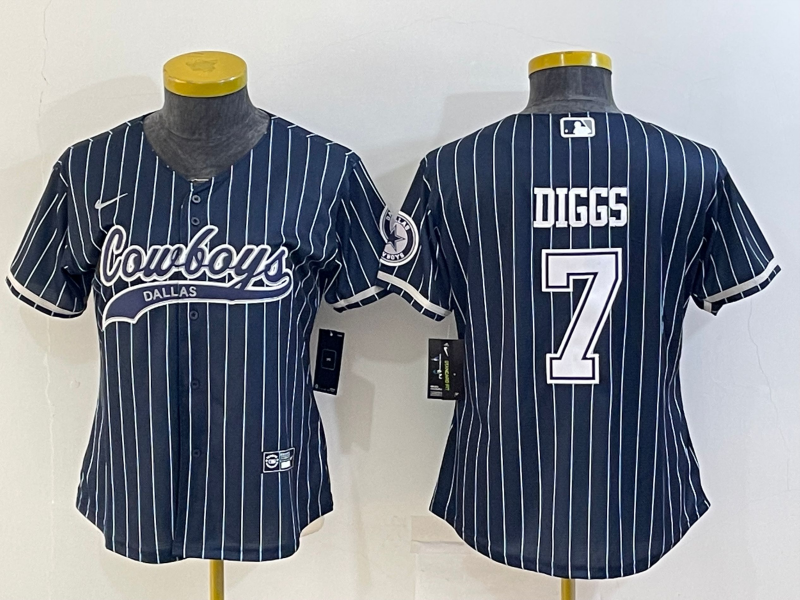 Women's Dallas Cowboys #7 Trevon Diggs Navy With Patch Cool Base Stitched Baseball Jersey(Run Small)