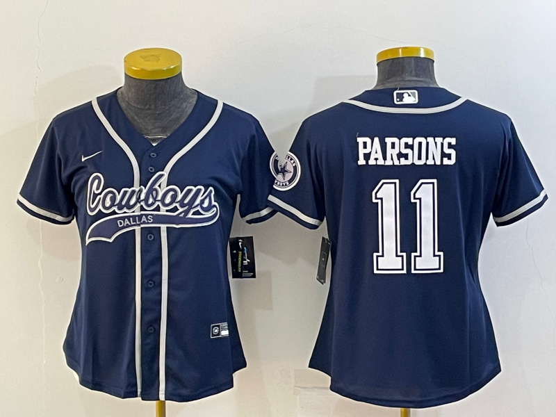 Women's Dallas Cowboys #11 Micah Parsons Navy With Patch Cool Base Stitched Baseball Jersey(Run Small)