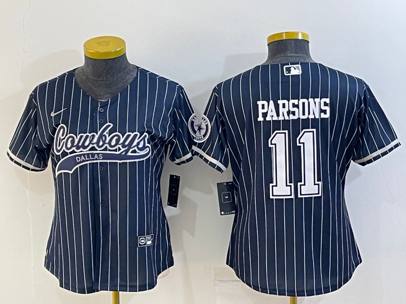 Women's Dallas Cowboys #11 Micah Parsons Navy With Patch Cool Base Stitched Baseball Jersey(Run Small)