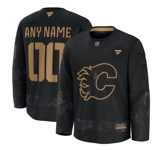 Men's Calgary Flames Custom Black 2024 Military Appreciation Practice Jersey