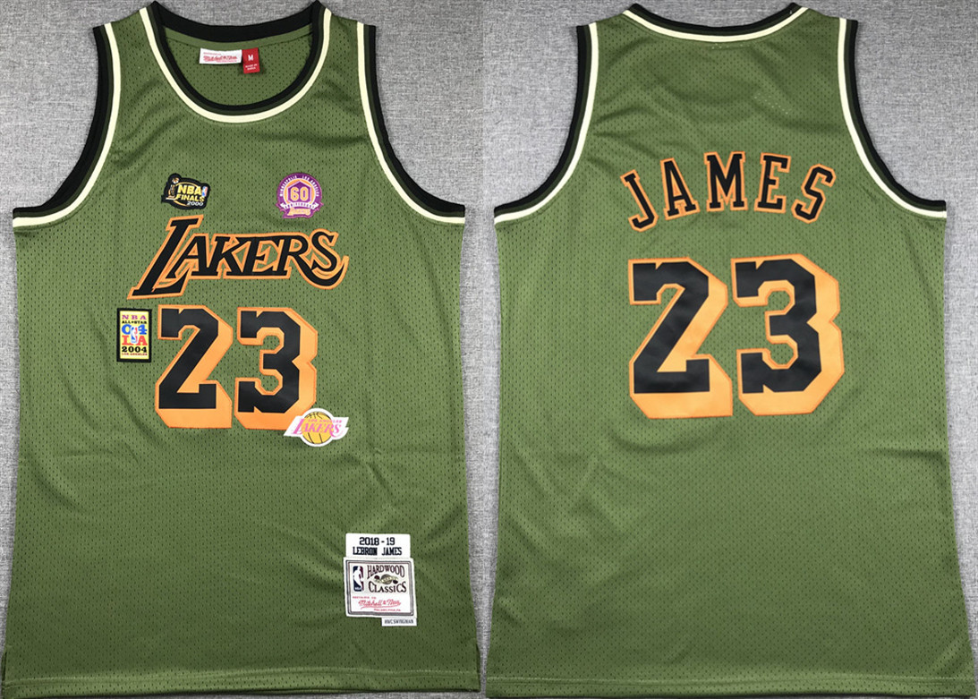 Men's Los Angeles Lakers #23 LeBron James Green 2018-19 Throwback basketball Jersey Men's Los Angeles Lakers #23 LeBron James Green 2018-19 Throwback basketball Jersey