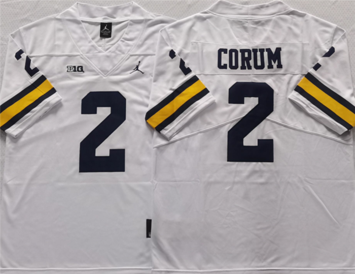 Men's Michigan Wolverines #2 CORUM White Stitched Jersey