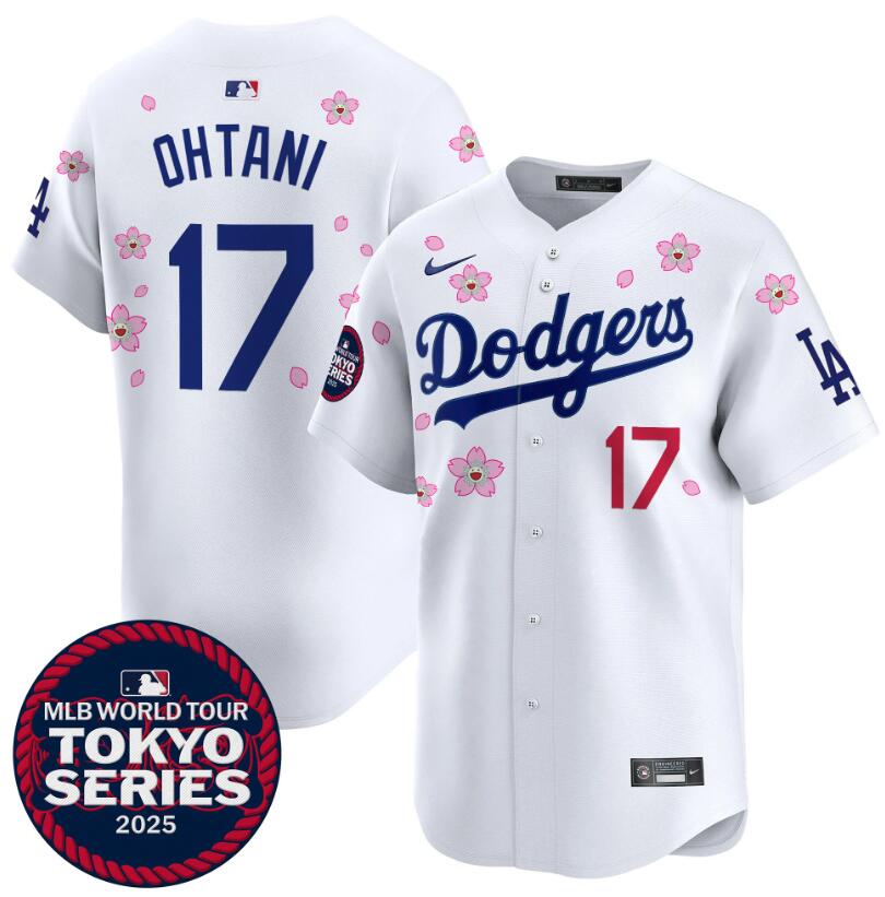 Men's Los Angeles Dodgers #17 Shohei Ohtani White 2025 Tokyo Series Limited Stitched Baseball Jersey Men's Los Angeles Dodgers #17 Shohei Ohtani White 2025 Tokyo Series Limited Stitched Baseball Jersey