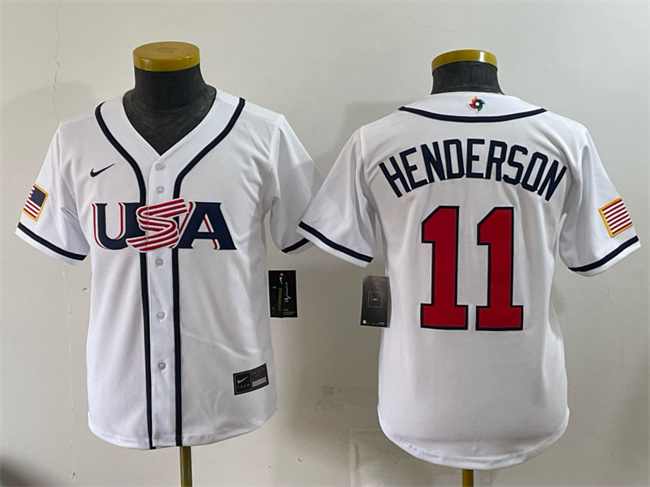 Youth USA Baseball #11 Gunnar Henderson White 2026 World Baseball Classic Home Stadium Stitched Baseball Jersey