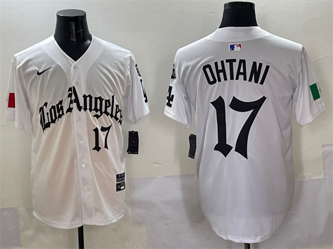 Men's Los Angeles Dodgers #17 Shohei Ohtani White Mexico 2025 LA Gothic Style With Fernando Patch Vapor Premier Limited Stitched Baseball Jersey Men's Los Angeles Dodgers #17 Shohei Ohtani White Mexico 2025 LA Gothic Style With Fernando Patch Vapor Premier Limited Stitched Baseball Jersey