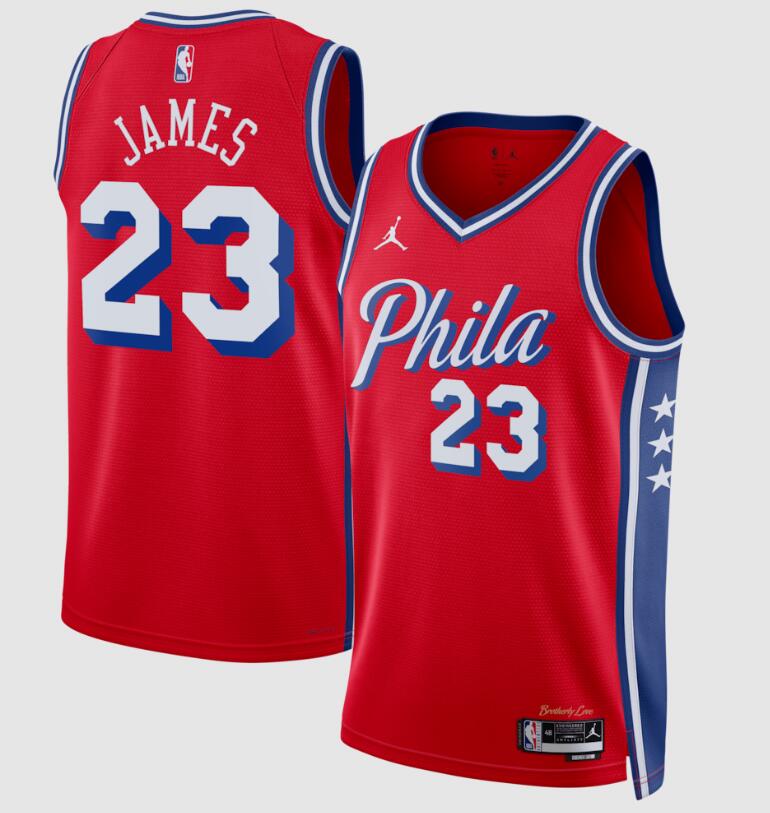 Men's Philadelphia 76ers #23 LeBron James Red 2026 Statement Edition Stitched Jersey Men's Philadelphia 76ers #23 LeBron James Red 2026 Statement Edition Stitched Jersey