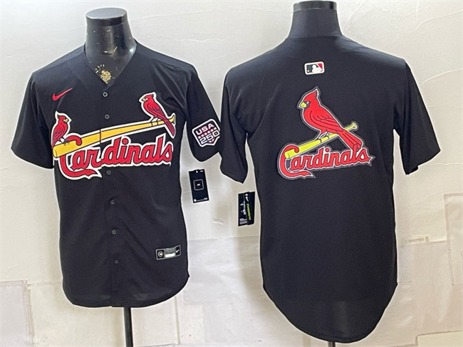 Men's St. Louis Cardinals Team Big Logo Black USA 250 Patch Stitched Baseball Jersey