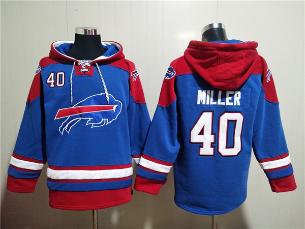 Men's Buffalo Bills #40 Von Miller Red/Blue Ageless Must-Have Lace-Up Pullover Hoodie