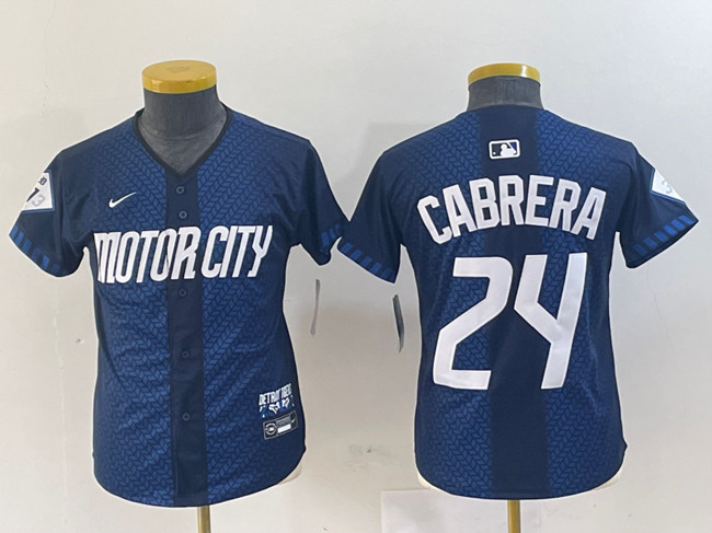 Youth Detroit Tigers #24 Miguel Cabrera 2024 Navy City Connect Cool Base Limited Stitched Baseball Jersey