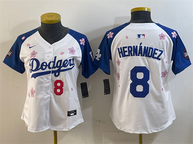 Youth Los Angeles Dodgers #8 Enrique Hernández White/Royal 2025 Tokyo Series Limited Stitched Baseball Jersey