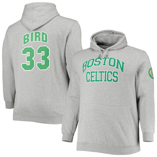 Men's Boston Celtics #33 Larry Bird Grey Pullover Hoodie Men's Boston Celtics #33 Larry Bird Grey Pullover Hoodie