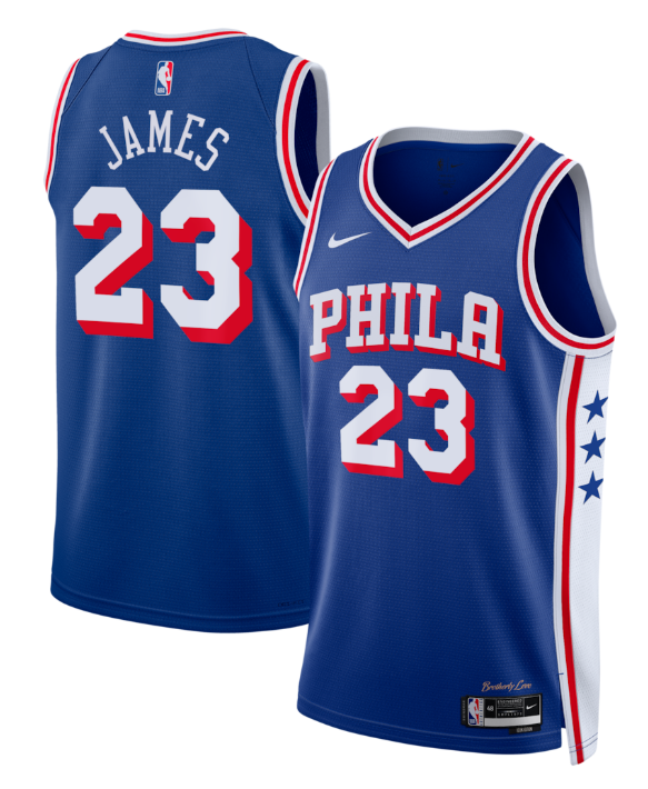 Men's Philadelphia 76ers #23 LeBron James Blue 2026 Association Edition Stitched Jersey Men's Philadelphia 76ers #23 LeBron James Blue 2026 Association Edition Stitched Jersey
