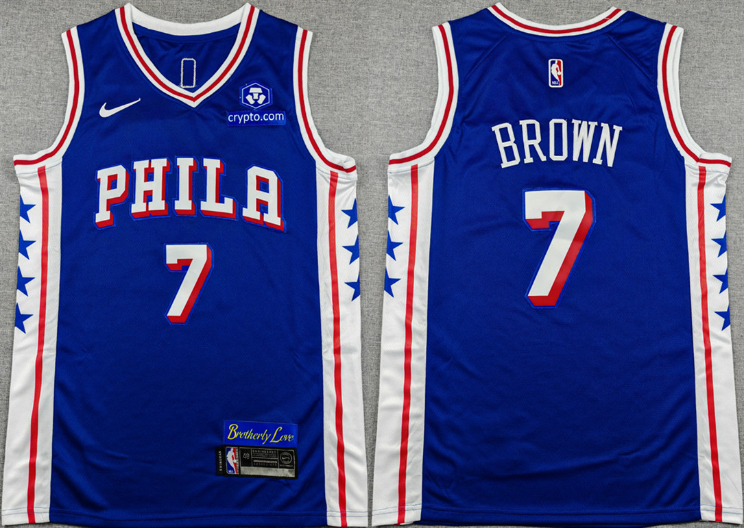 Men's Philadelphia 76ers #7 Jaylen Brown Royal 2026 Icon Edition Stitched Jersey