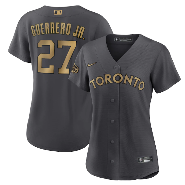 Women's Toronto Blue Jays #27 Vladimir Guerrero Jr. 2022 All-Star Charcoal Stitched Baseball Jersey(Run Small)