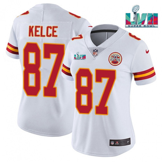 Youth Kansas City Chiefs #87 Travis Kelce White Super Bowl LVII Patch Vapor Untouchable Limited Stitched Jersey