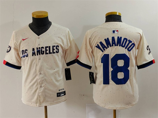 Youth Los Angeles Dodgers #18 Yoshinobu Yamamoto Cream Stitched Baseball Jersey