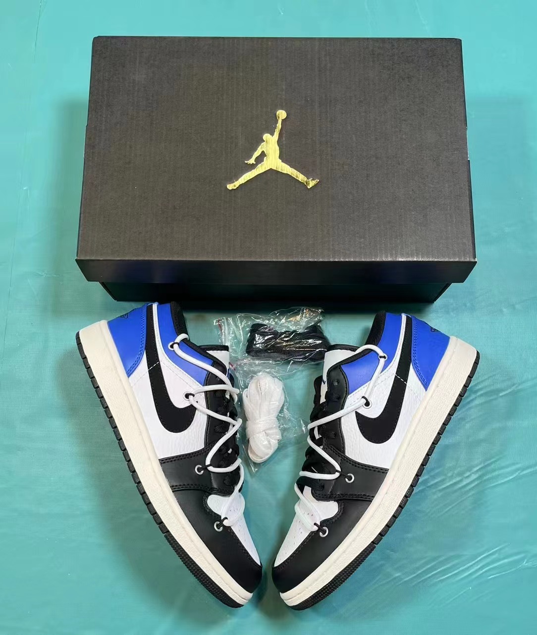 Men's Running Weapon Air Jordan 1 Low Blue/White/Black Shoes 154
