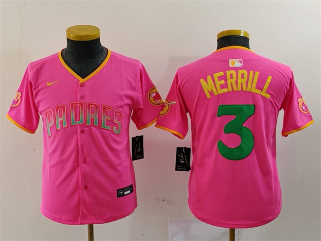 Youth San Diego Padres #3 Jackson Merrill Pink Stitched Baseball Jersey