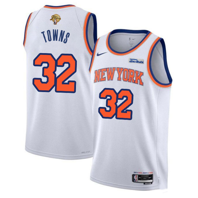 New Yok Knicks #32 Karl-Anthony Towns White 2026 Finals Patch Association Edition Stitched Basketball Jersey