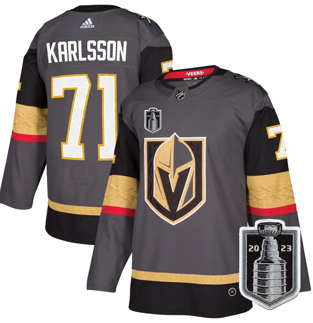 Men's Vegas Golden Knights #71 William Karlsson Gray 2023 Stanley Cup Final Stitched Jersey Men's Vegas Golden Knights #71 William Karlsson Gray 2023 Stanley Cup Final Stitched Jersey