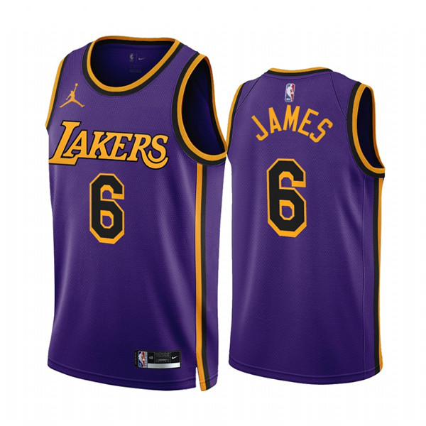 Men's Los Angeles Lakers #6 LeBron James 2022/23 Purple Statement Edition Stitched Basketball Jersey Men's Los Angeles Lakers #6 LeBron James 2022/23 Purple Statement Edition Stitched Basketball Jersey