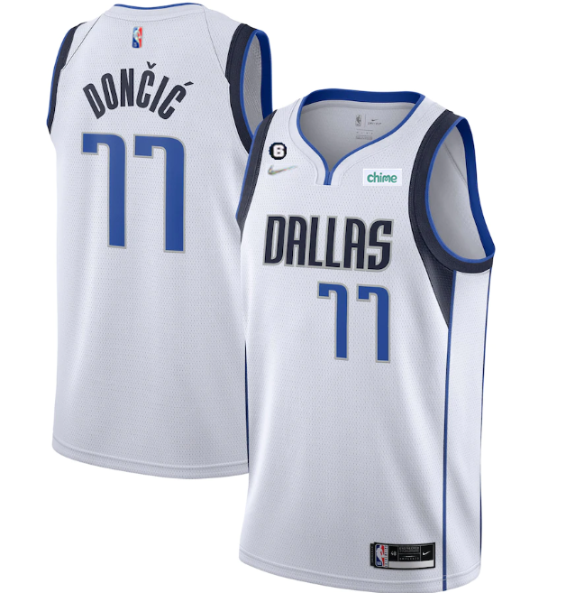 Men's Dallas Mavericks #77 Luka Doncic White No.6 Patch Stitched Jersey