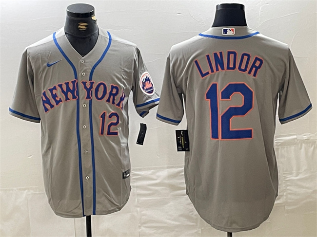 Men's New York Mets #12 Francisco Lindor Grey Stitched Baseball Jersey