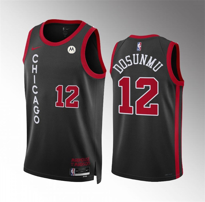 Men's Chicago Bulls #12 Ayo Dosunmu Black 2023/24 City Edition Stitched Basketball Jersey Men's Chicago Bulls #12 Ayo Dosunmu Black 2023/24 City Edition Stitched Basketball Jersey